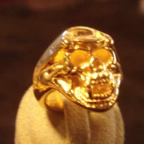 Skull Helmet Ring 22K Yellow Gold Plate